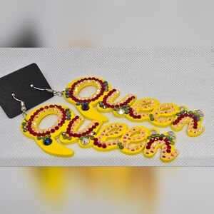 Yellow "Queen " bling earrings